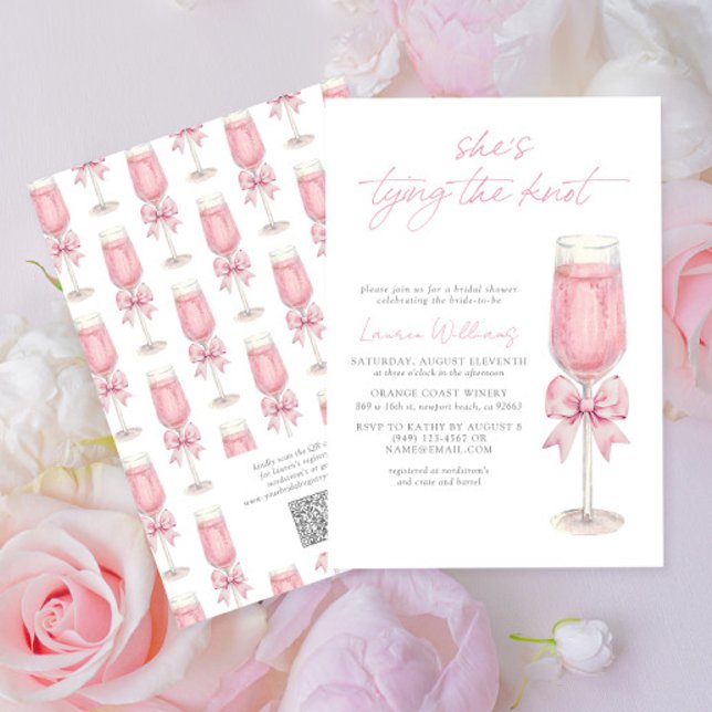 QR Code Pink Bow Shes Tying the Knot Bridal Shower Inbjudningar (Skapare uppladdad)