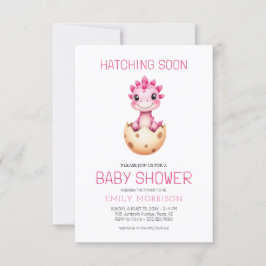 QR Code Pink Dinosaur Hatching Soon Baby Shower Inbjudningar