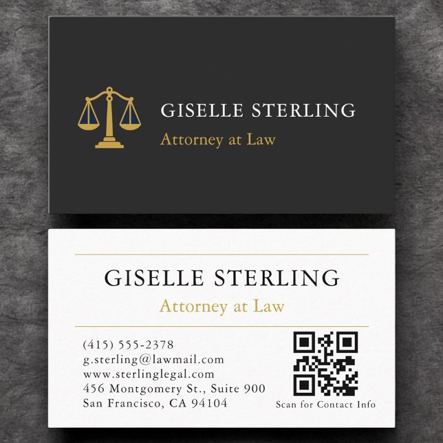 QR Code Professionell Attorney Law Firm Black Guld Visitkort (Skapare uppladdad)