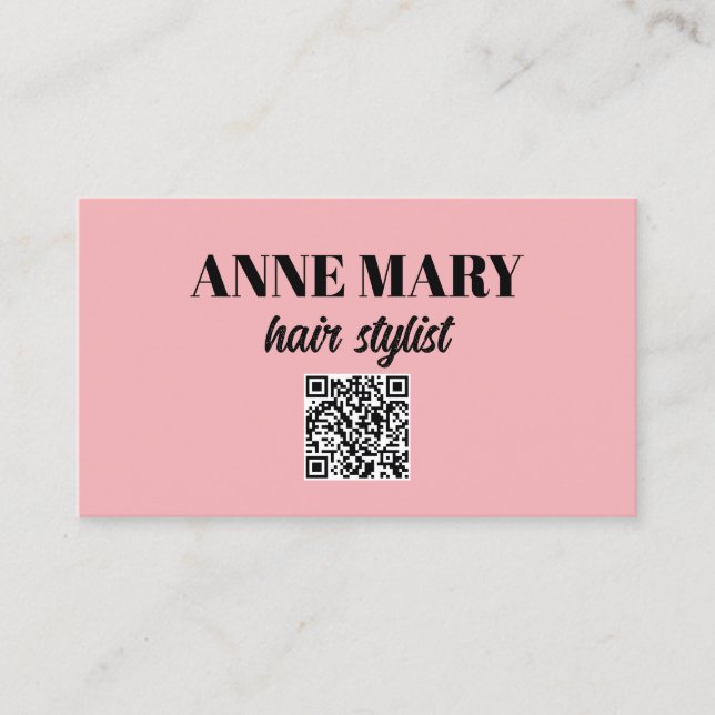 QR Code Professionell Modern Rosa Black Hairstylis Visitkort (Framsida)