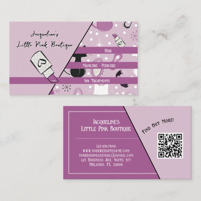 QR Code Purple Girly Mid-Century Salon II Visitkort (Fram/baksida)