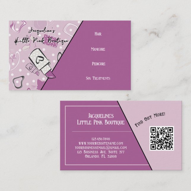 QR Code Purple Girly Mid-Century Salon III Visitkort (Fram/baksida)