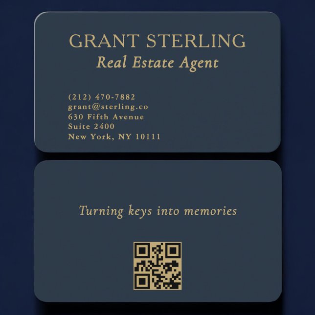QR Code Real Estate Agent Navy Blue Gold  Visitkort (Skapare uppladdad)