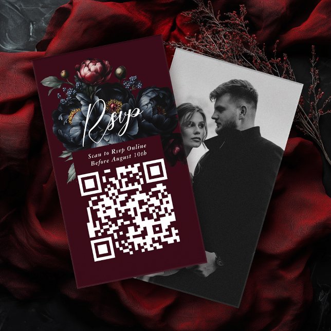 QR Code Red Mörk Moody Peony Gothic Bröllop OSA Tilläggskort (Skapare uppladdad)
