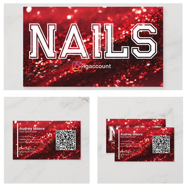 QR Code Red Professionell Nail Technician-mallar Visitkort (QR Code Red Professional Nail Technician Templates Business Card
)