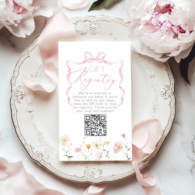QR code Registry Whimsical Bow wildflowers Tilläggskort (Skapare uppladdad)