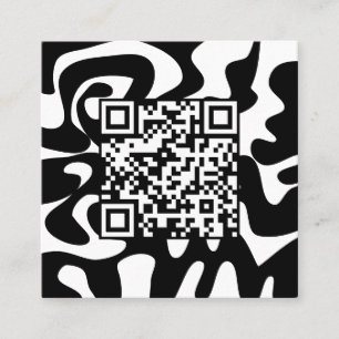 QR Code Retro Groovy Black White Squiggles Hej Fyrkantigt Visitkort