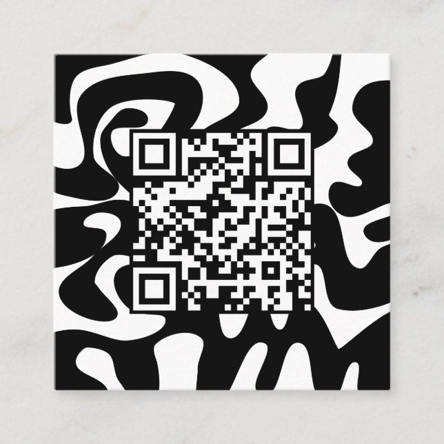 QR Code Retro Groovy Black White Squiggles Hej Fyrkantigt Visitkort (Framsida)