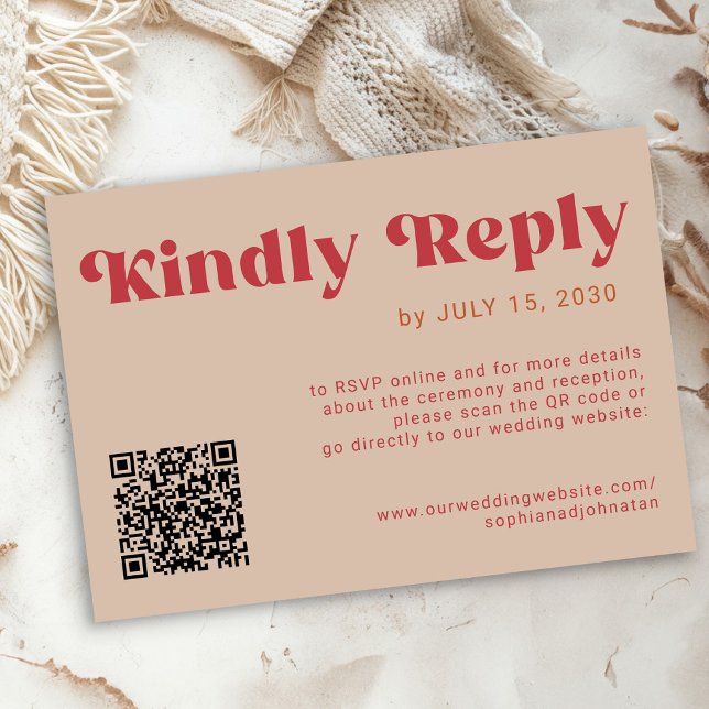 QR code Retro groovy bold red beige online wedding OSA Kort (Skapare uppladdad)