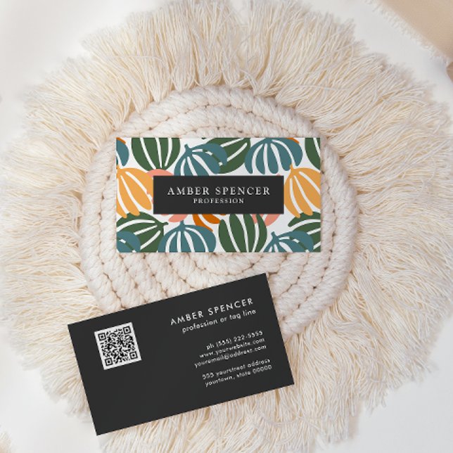 QR CODE RETRO LÖVS GROOVY BOTANICAL VISITKORT (Skapare uppladdad)