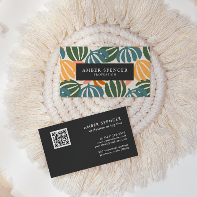QR CODE RETRO LÖVS GROOVY BOTANICAL VISITKORT (Skapare uppladdad)