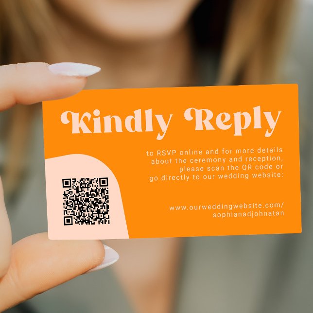 QR Code retro wedding budget online RSVP Tilläggskort (Skapare uppladdad)