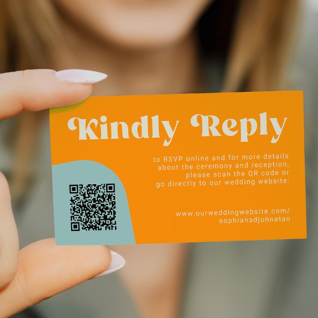 QR Code retro wedding budget online RSVP Tilläggskort (Skapare uppladdad)