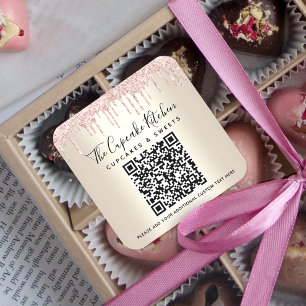 QR Code Ro Rosa Glitter Drives Guld Business Namn Fyrkantigt Klistermärke