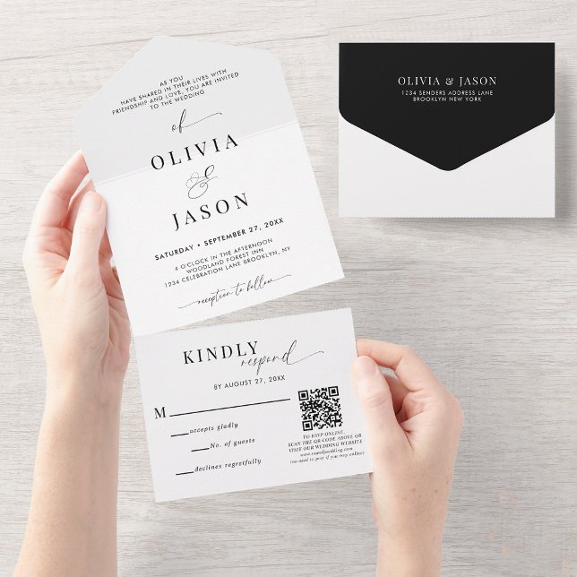 QR Code Romantic Script Black White-Bröllop OSA (Skapare uppladdad)