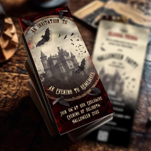 QR Code Romantic Vintage Vampire Castle Halloween Inbjudningar