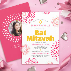 QR Code Rosa Bat mitzvah Photo Starburst Bold Pop Inbjudningar