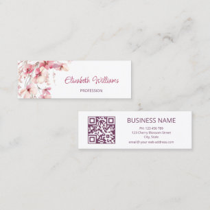 QR Code Rosa Boho Flowers White Mini Visitkort