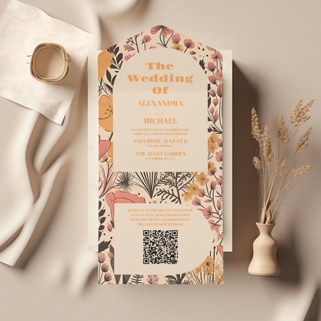 QR Code Rosa Gult Orange Wildblommor Bröllop (Skapare uppladdad)