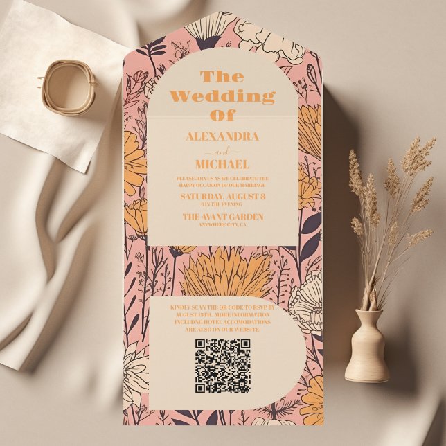 QR Code Rosa Gult Orange Wildblommor Bröllop (Skapare uppladdad)