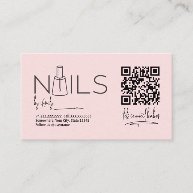 QR Code  Rosa nagelsalon Manicurist Tidsbeställning Kort (Framsida)