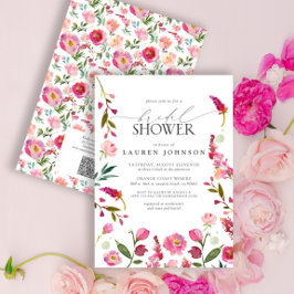 QR Code Rosa Watercolor Flowers Möhippa Inbjudningar