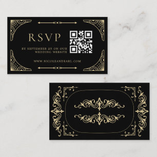 Qr Code RSVP Svart Elegant Deco Guld Retro Bröllop Tilläggskort