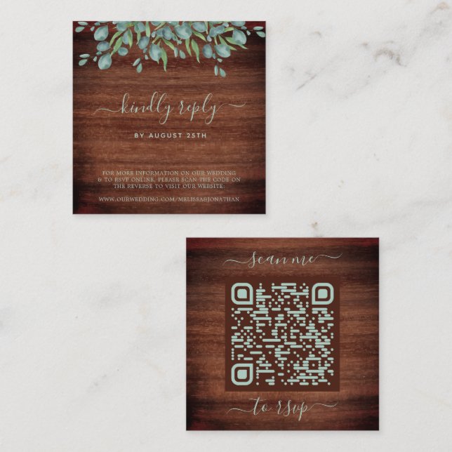 QR Code Rustic Botanical Eucalyptus Bröllop OSA Tilläggskort (Fram/baksida)