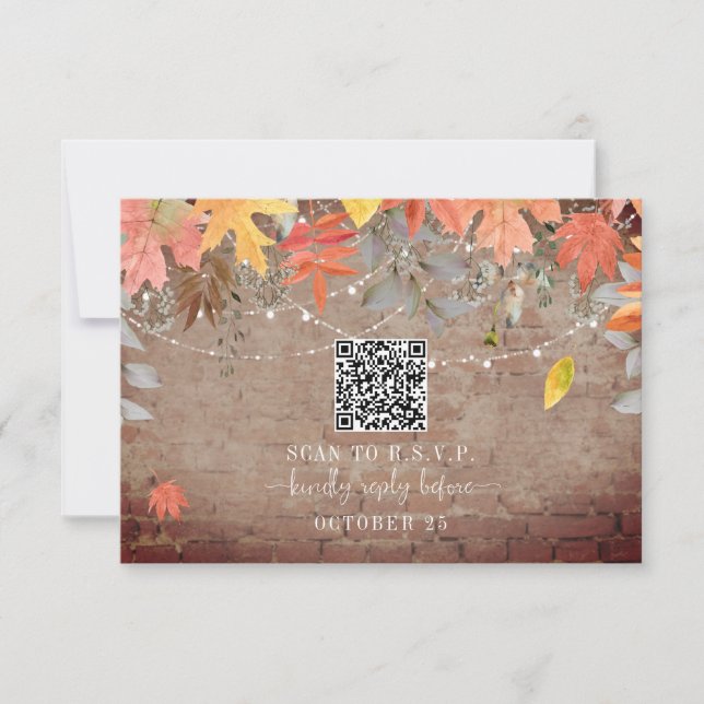 QR Code Rustic Brick Fall Wedding OSA Kort (Framsida)