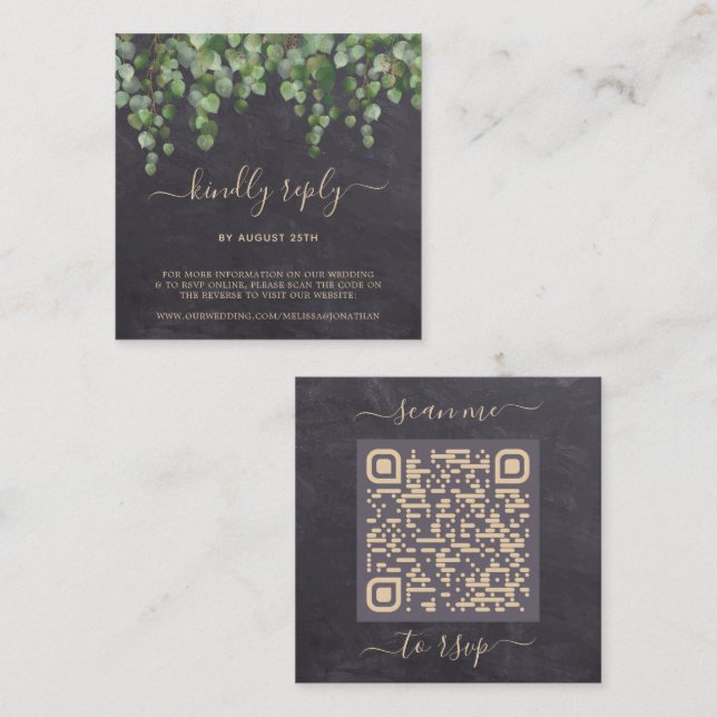 QR Code Rustic Eucalyptus Botanical Bröllop OSA Tilläggskort (Fram/baksida)