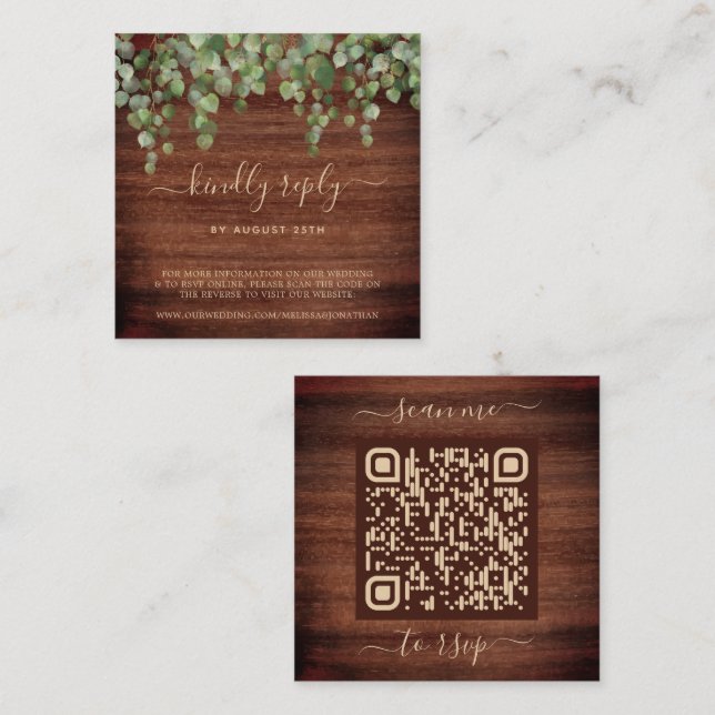 QR Code Rustic Eucalyptus Greenery Bröllop OSA Tilläggskort (Fram/baksida)