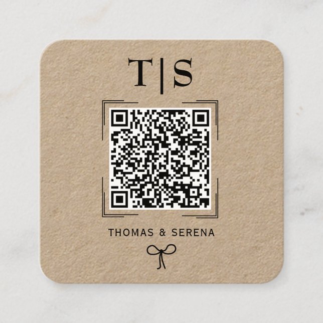 QR Code Rustic Kraft (redigerbar) Budget Bröllop Fyrkantigt Visitkort (Framsida)