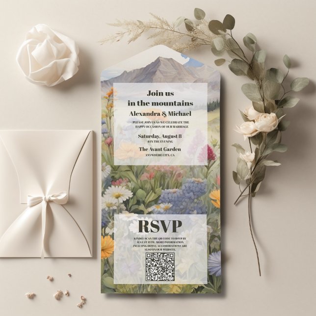 QR Code Rustic Mountain Forest Evergreen Bröllop (Skapare uppladdad)