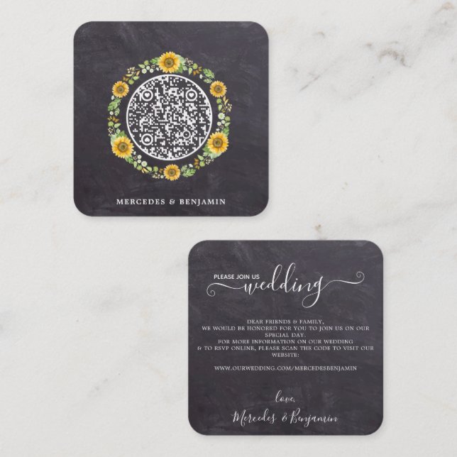 QR Code Rustic Simple Solrosasoninbjudan Tilläggskort (Fram/baksida)
