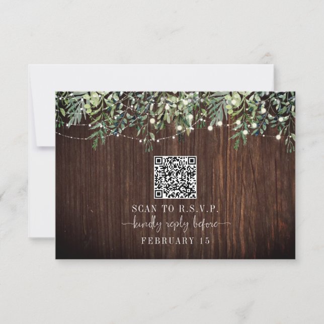 QR Code Rustic Wood Botanical Bröllop OSA Kort (Framsida)