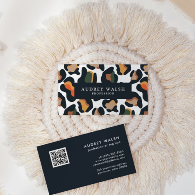 QR CODE Safari Animal Skin Leopard spot Visitkort (Skapare uppladdad)