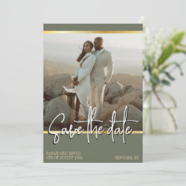 QR Code Sage Grönt Golden Minimalist Photo Spara Datumet