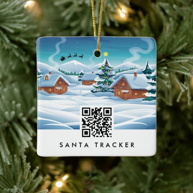 QR Code Santa Tracker Kids Modern jul Snö Julgransprydnad Keramik (Träd)