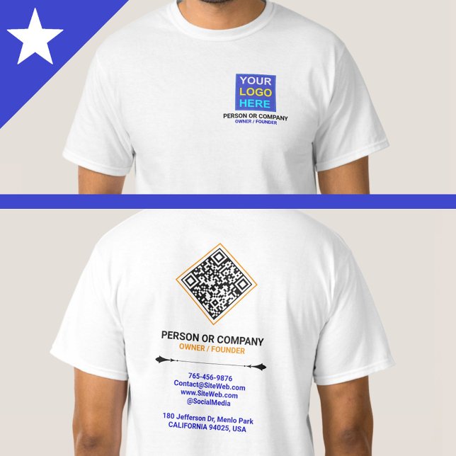 (QR Code Scan & Text) Anpassningsbar Business Comp T Shirt (Men's Custom Business Company Logo with QR Code)