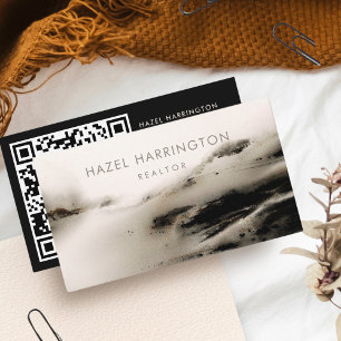 QR Code Scannable Neutralt Forest Rustic Watercolo Visitkort