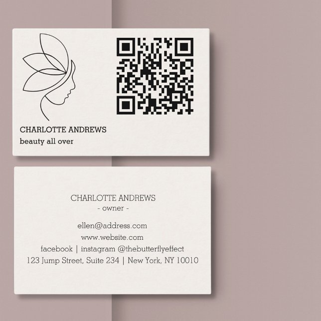 QR-Code, Schönheit, Logo, Linie Art Black Visitkort (QR code, beauty, logo, line Art Black Business Card)