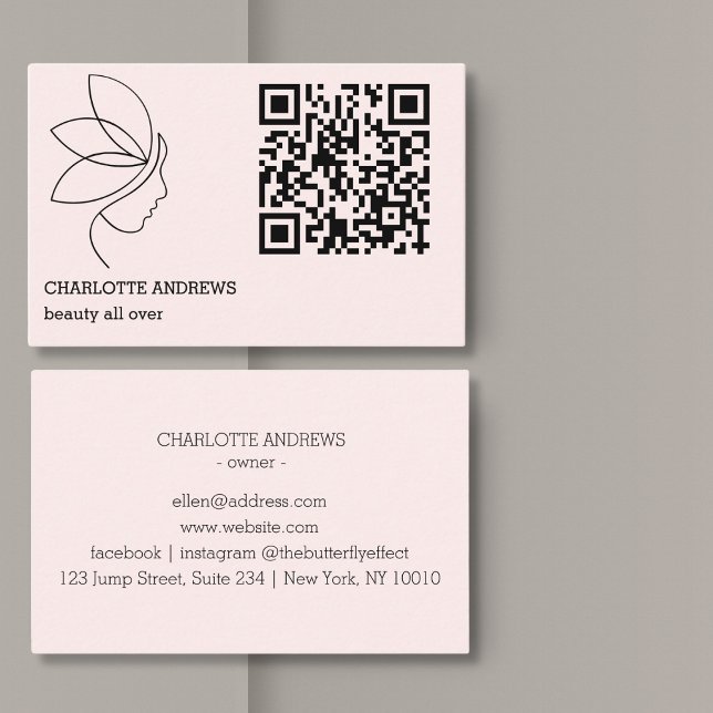 QR-Code, Schönheit, Logo, Linie Art Pink Visitkort (QR code, beauty, logo, line Art Pink Business Card)