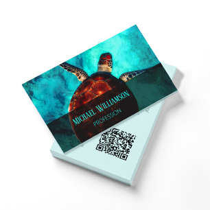 QR Code Sea Turtle Photo Coastal Visitkort