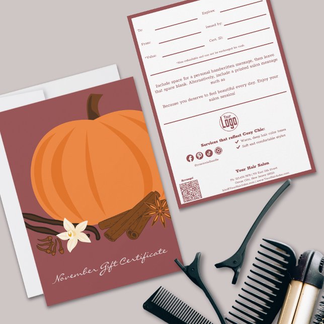 QR Code Services Note November Gift-certifikat (QR Code Cozy Chic Hairstylist Services Note November Gift Certificate, )