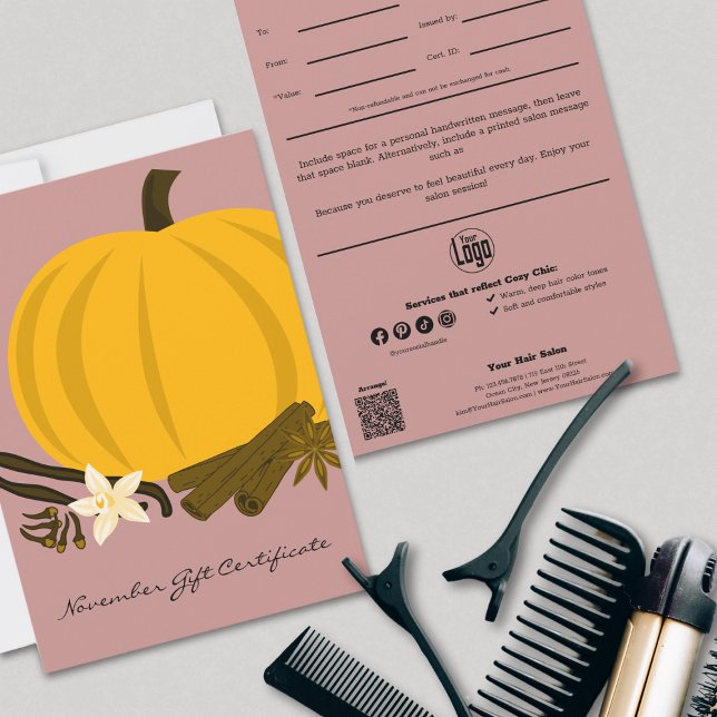 QR Code Services Rosa Hairstylist Gift-certifikat (QR Code Services Pink Hairstylist Gift Certificate)