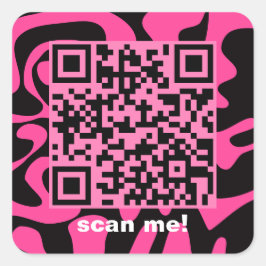 QR Code Shock rosa Black Groovy Squiggles Art Fyrkantigt Klistermärke