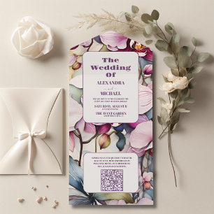 QR Code Shock rosa Fuchsia Watercolor Orchids Wedd