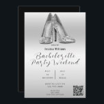 QR CODE Silver Glitter Shoes Bachelorette Inbjudningar<br><div class="desc">Snygg silver Bachelorette-inbjudan med QR CODE. Huvudbilden är ett par söt glitzy silver-skor med hög klack. Romantic silver elegance för din speciella händelse med glitz och glamor. Fashionable and sophisticated for women. All text, teckensnitt och teckensnitt i färg är helt och hållet anpassade för att uppfylla dina krav. Om du...</div>