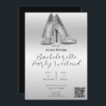 QR CODE Silver Glitter Shoes Bachelorette Inbjudningar<br><div class="desc">Snygg silver Bachelorette-inbjudan med QR CODE. Huvudbilden är ett par söt glitzy silver-skor med hög klack. Romantic silver elegance för din speciella händelse med glitz och glamor. Fashionable and sophisticated for women. All text, teckensnitt och teckensnitt i färg är helt och hållet anpassade för att uppfylla dina krav. Om du...</div>