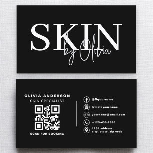 QR Code Skin Care Specialist Black White Visitkort